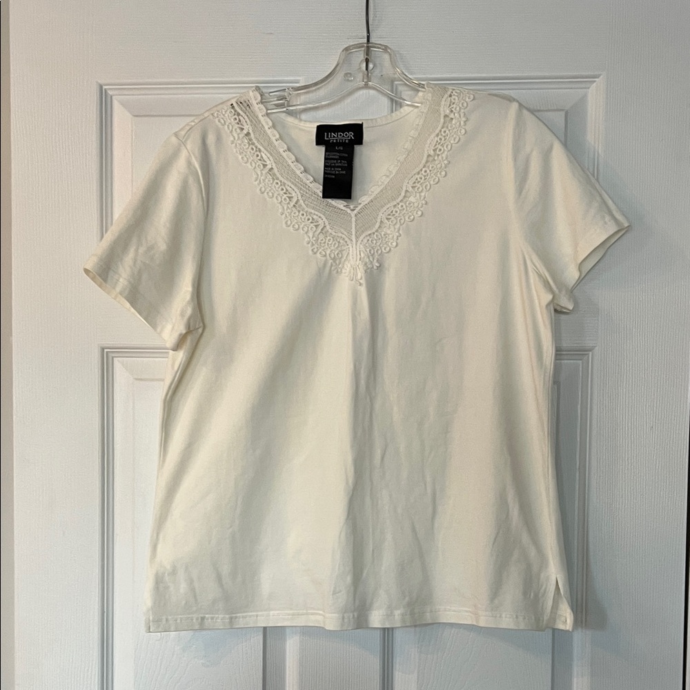4/$20 Lindor Women's Ivory Lace Trim Tee
